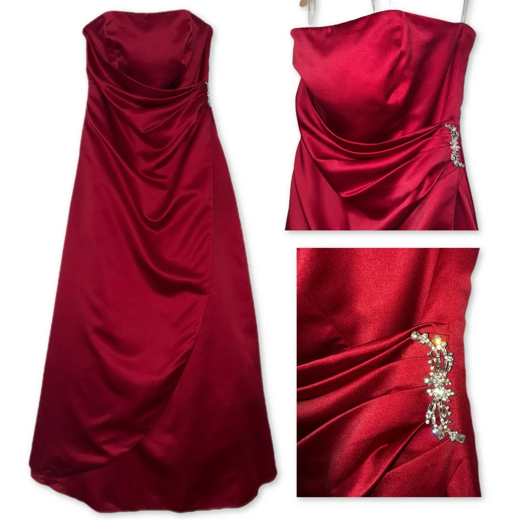 Dark Red Strapless David’s Bridal Formal Gown Prom Bridesmaids‎ Gala - Image 2