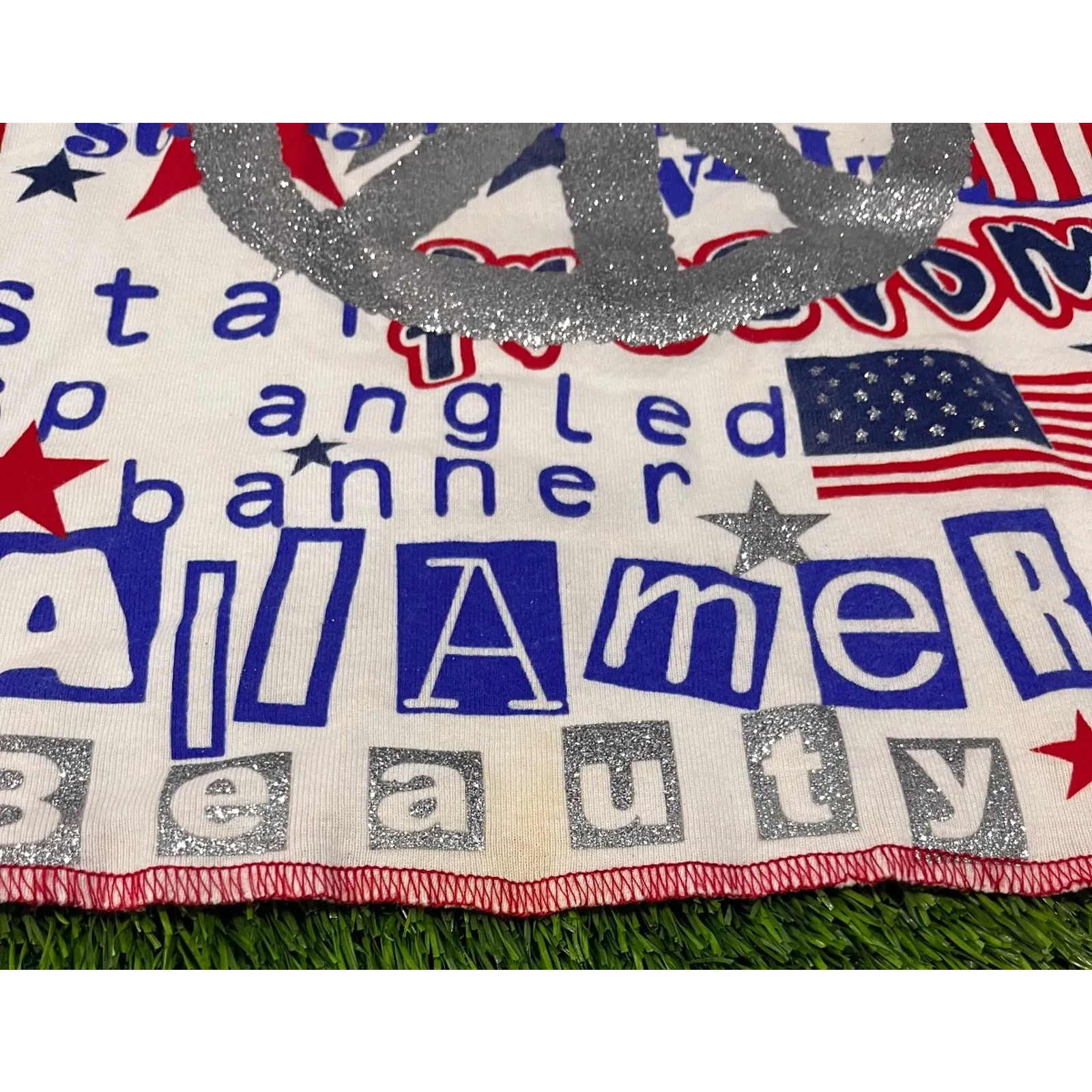 Realitee Y2K USA Patriotic Peace Sign Tank Top Glitter Stars Stripes Made USA M White Size M - Image 9