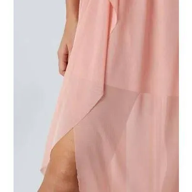 NWT Halara Tube Tie Back Draped Ruffle Flowy Maxi Dress size L Pink - Image 5