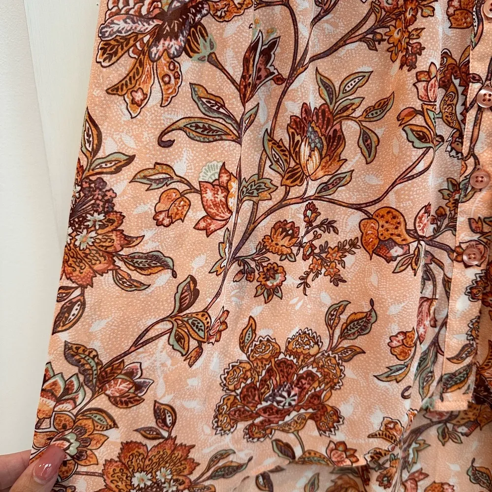 Torrid V Neck Lexie Babydoll High Low Tunic Top Chiffon Floral Pink Size 00 M - Image 8