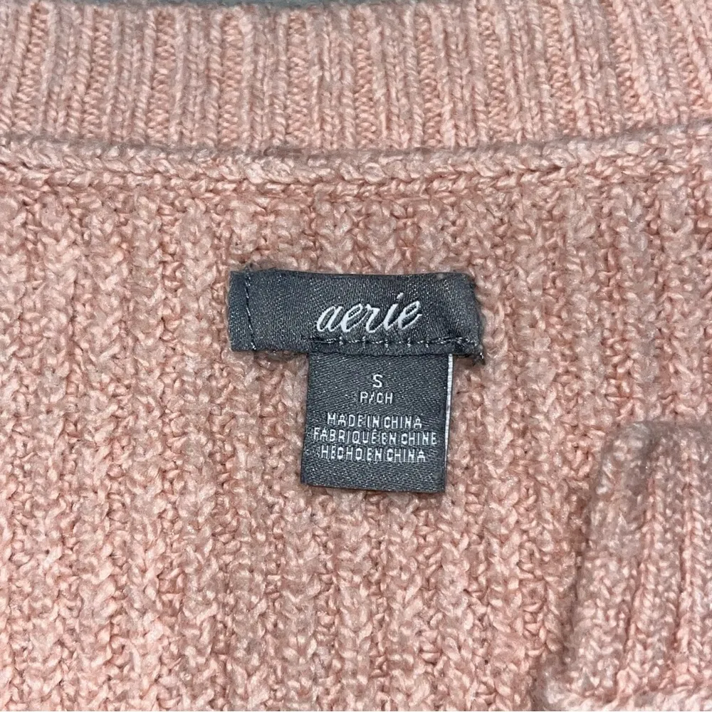 Blush Pink Ribbed V Neck Bow Tie Bell Sleeve Oversized Sweater size Small - Image 8