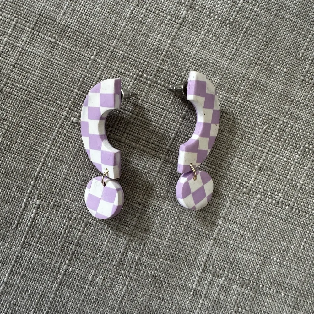 Lilac Checker Statement Earrings - Image 5