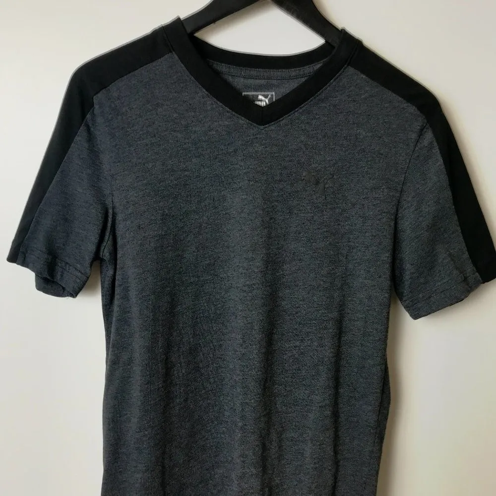 Puma V-Neck T Shirt Double Sided Active Graphic Tee Short Sleeve Cotton Solid - Image 4