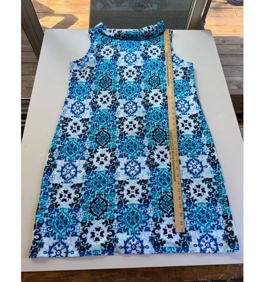 Talbots dress blue portrait picture collar classic Geometric Size XL Resort Zip - Image 8