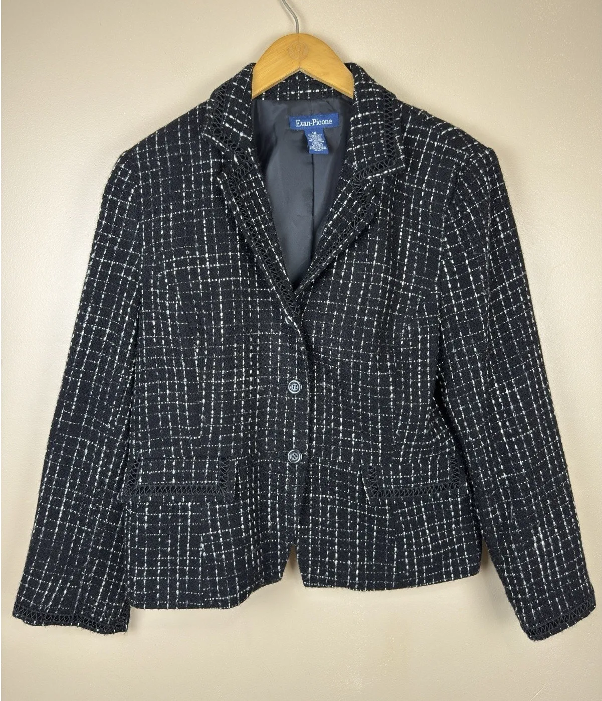 Evan-Picone Women’s Black & White Plaid Blazer Jacket Size 16 Timeless Style - Image 1
