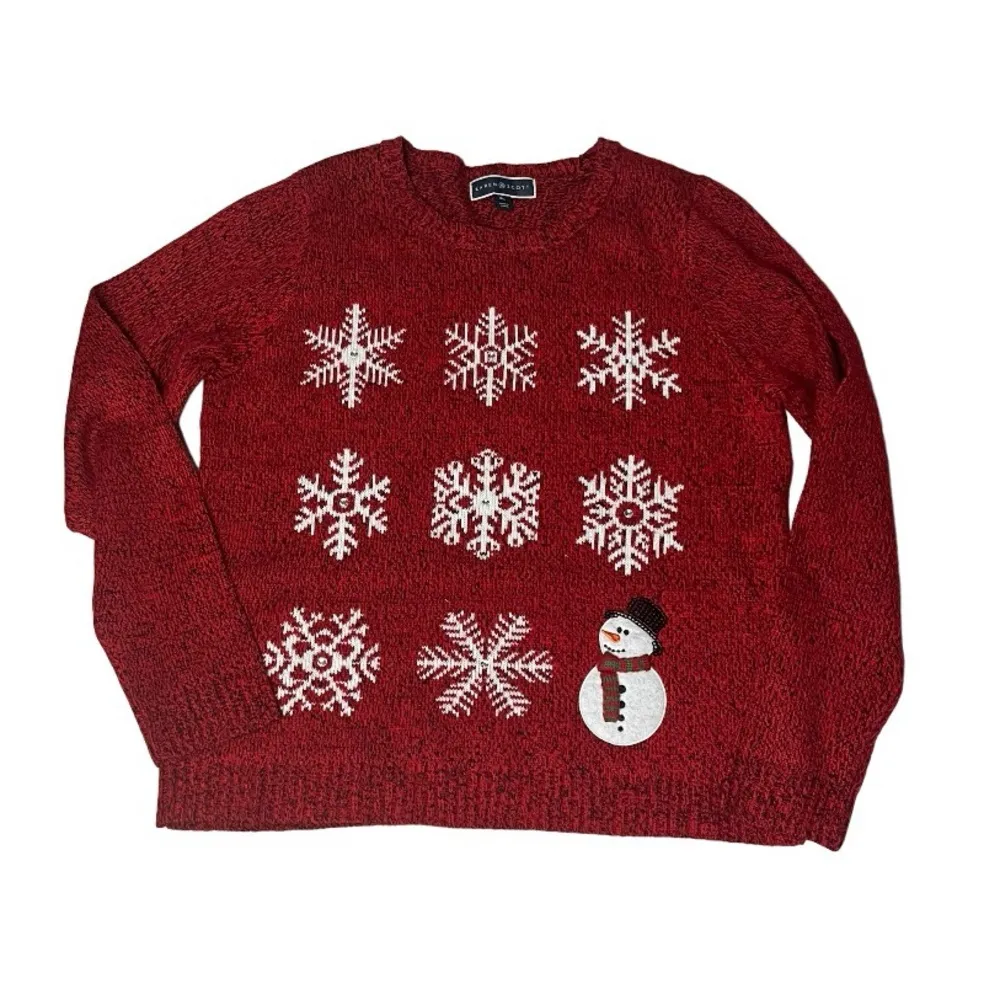 KAREN SCOTT Holiday Sweater Red White Snowflakes Snowman Womens Size XL - Image 3