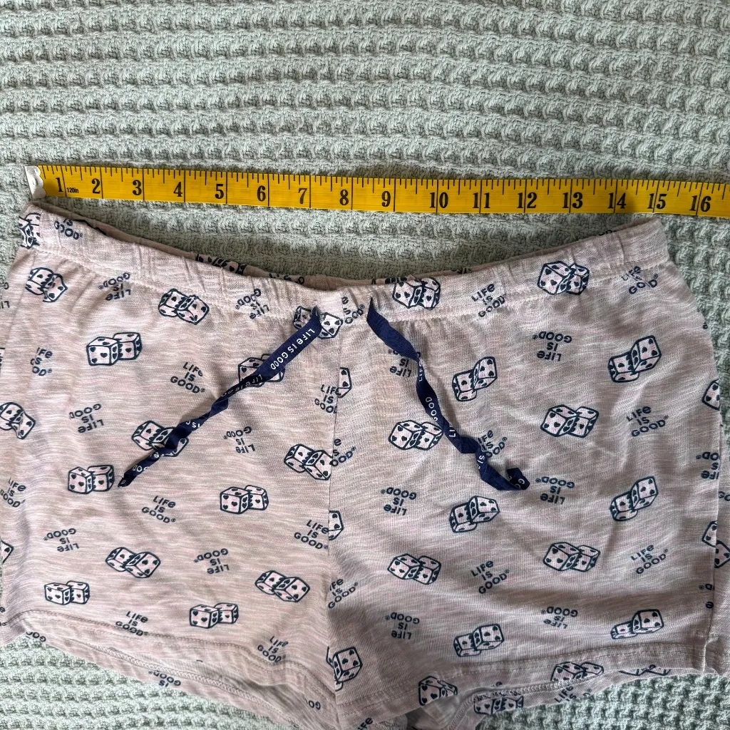 Life is Good Pajama Set Womens Large Heart Dice Valentines Day Shorts Shirt Top - Image 11