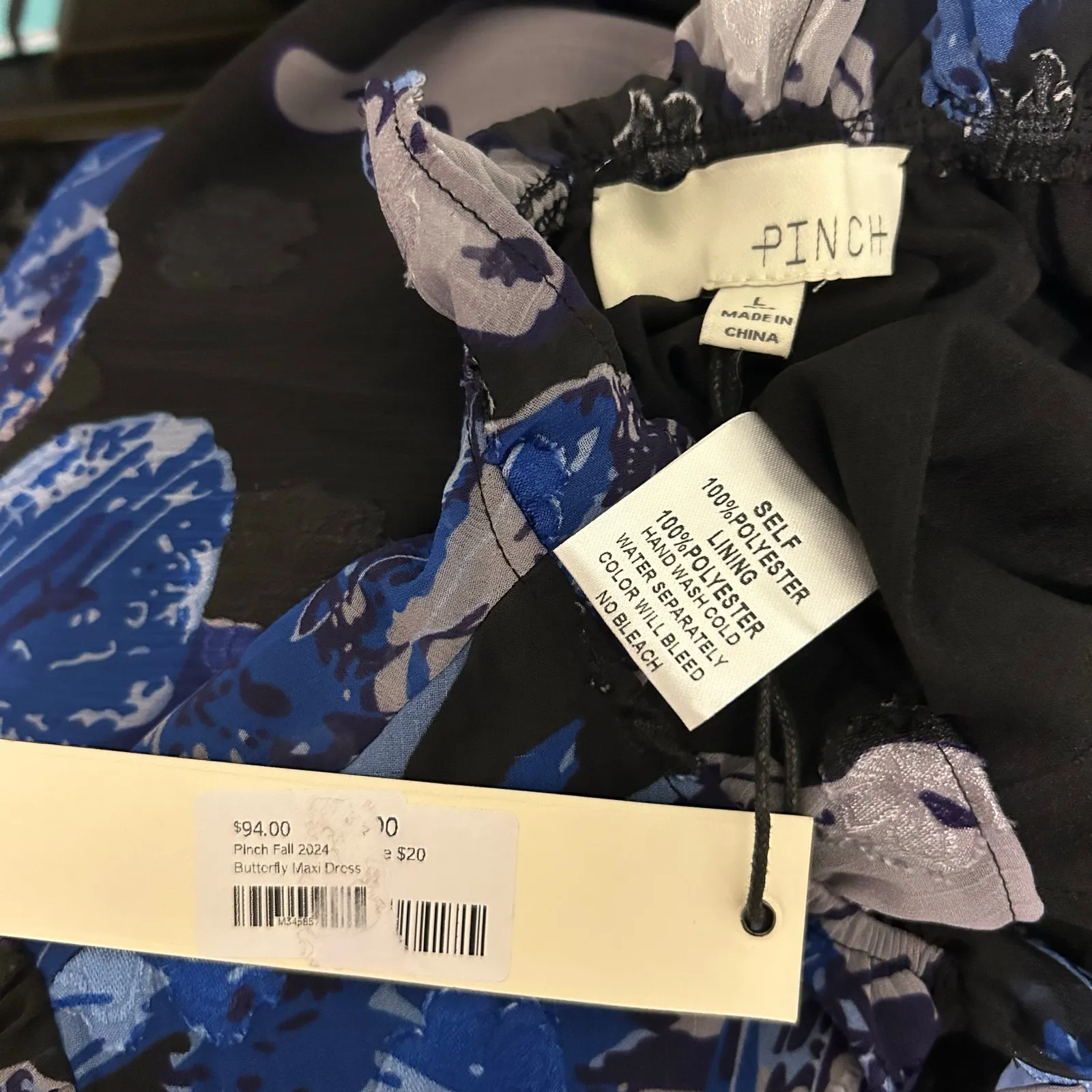 Pinch NWT Maxi Dress S LG Tiered Ruffled Lined Women's Peasant Sleeve Butterfly Blue - Image 7