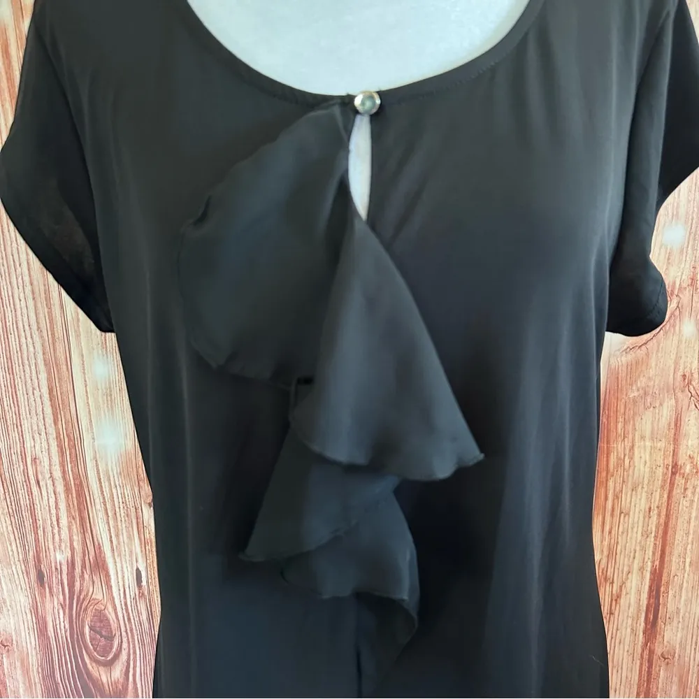 Studio Works Black Ruffle Trim Short Sleeve Blouse - Image 3