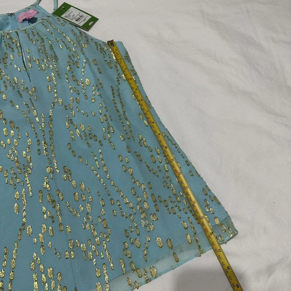 NWT Blouse - Lilly Pulitzer Del Mar Top Blue/Gold Sz XS Bubble Clip Dot Jacquard - Image 5
