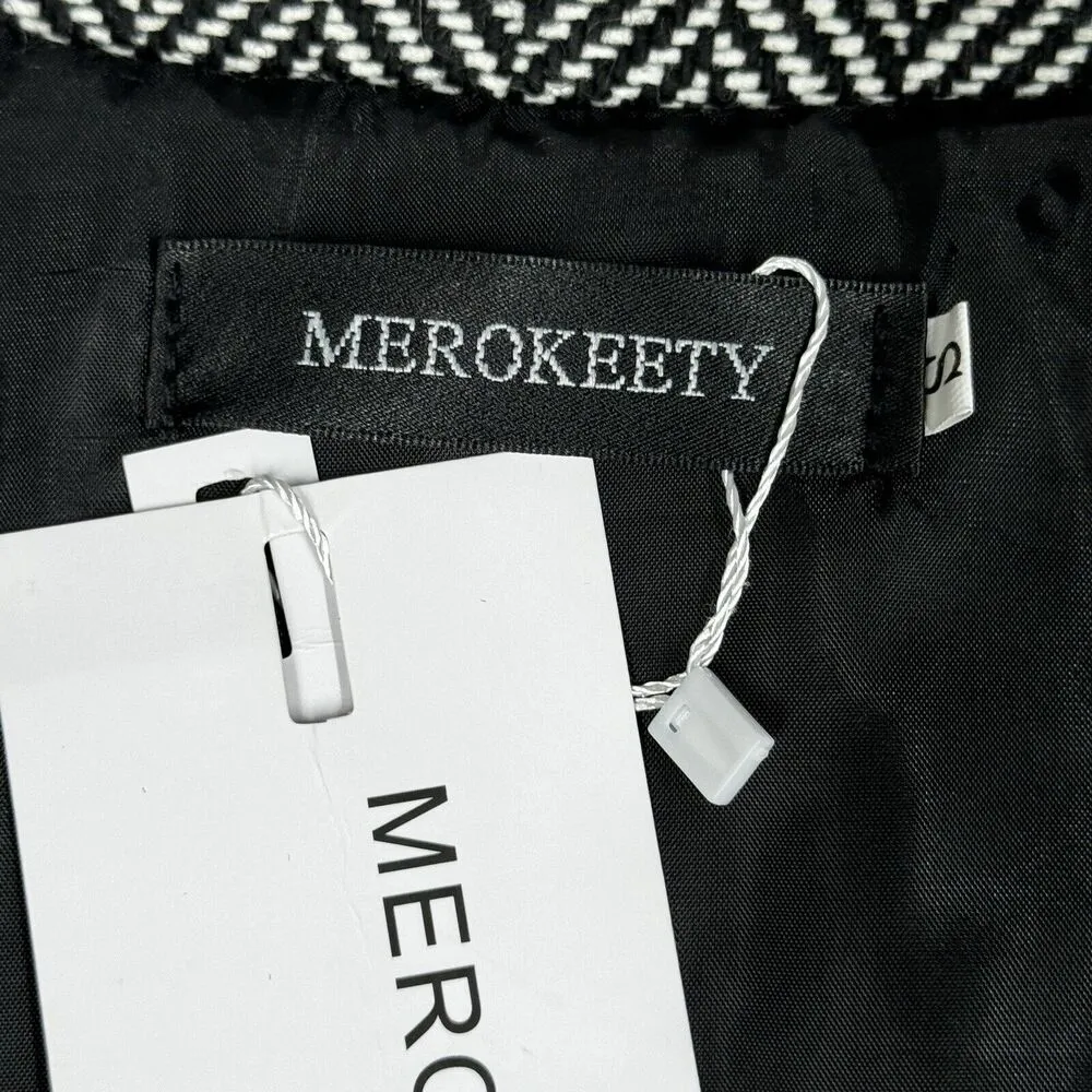 Merokeety Jacket Womens Small Black White Herringbone Vest Casual Neutral Preppy - Image 6