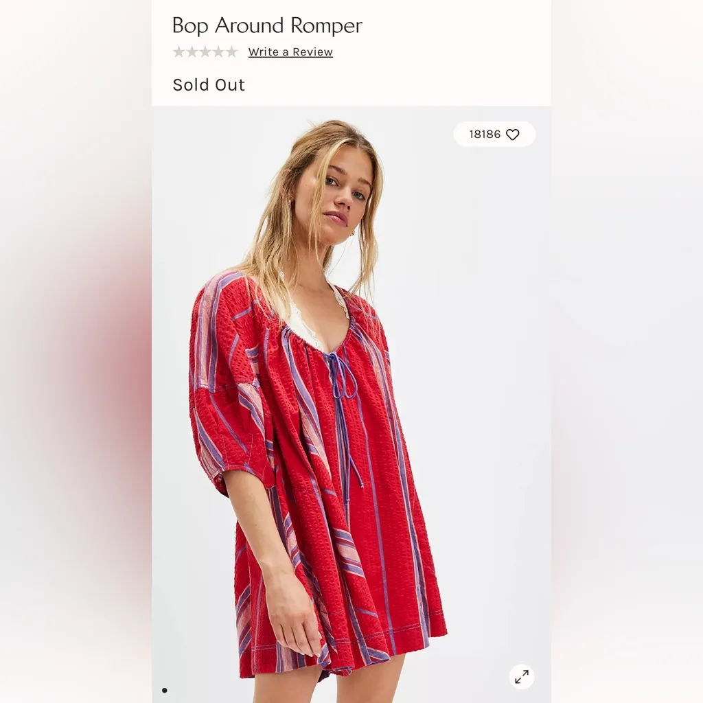 NEW! Free People BOP AROUND Romper M Seaside Stripe Ivory Blue Striped Shorts - Image 10