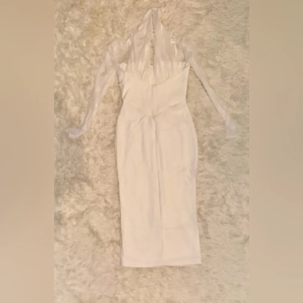 NWOT House of CB Yasmin White Plunge Midi Dress Long Sleeve sz XS - Image 5
