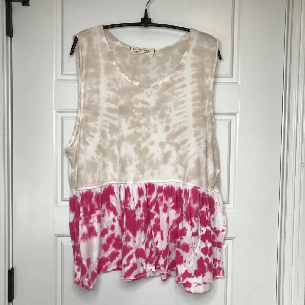 Free People Tie Dye Anytime Tank‎ in Pink Women's Size Large Peplum 100% Cotton - Image 3