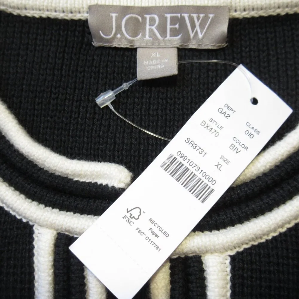 NWT J.Crew Emilie Sweater Lady Jacket in Black Ivory Contrast Trim Cardigan XL - Image 2