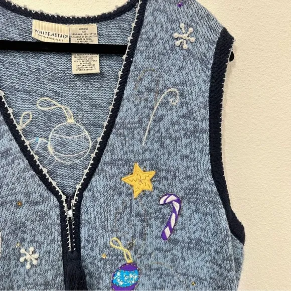 White Stag Vintage Christmas Holiday‎ Winter Sweater Vest Zip Up Snowman 16W - Image 7