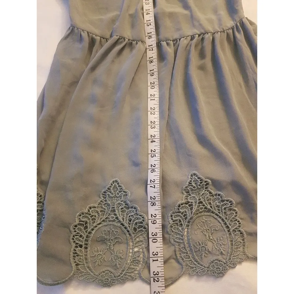 H&M Divided Womens Dress Sz 2 Green Lace Embroidered Sheer Pintuck Southwestern - Image 12