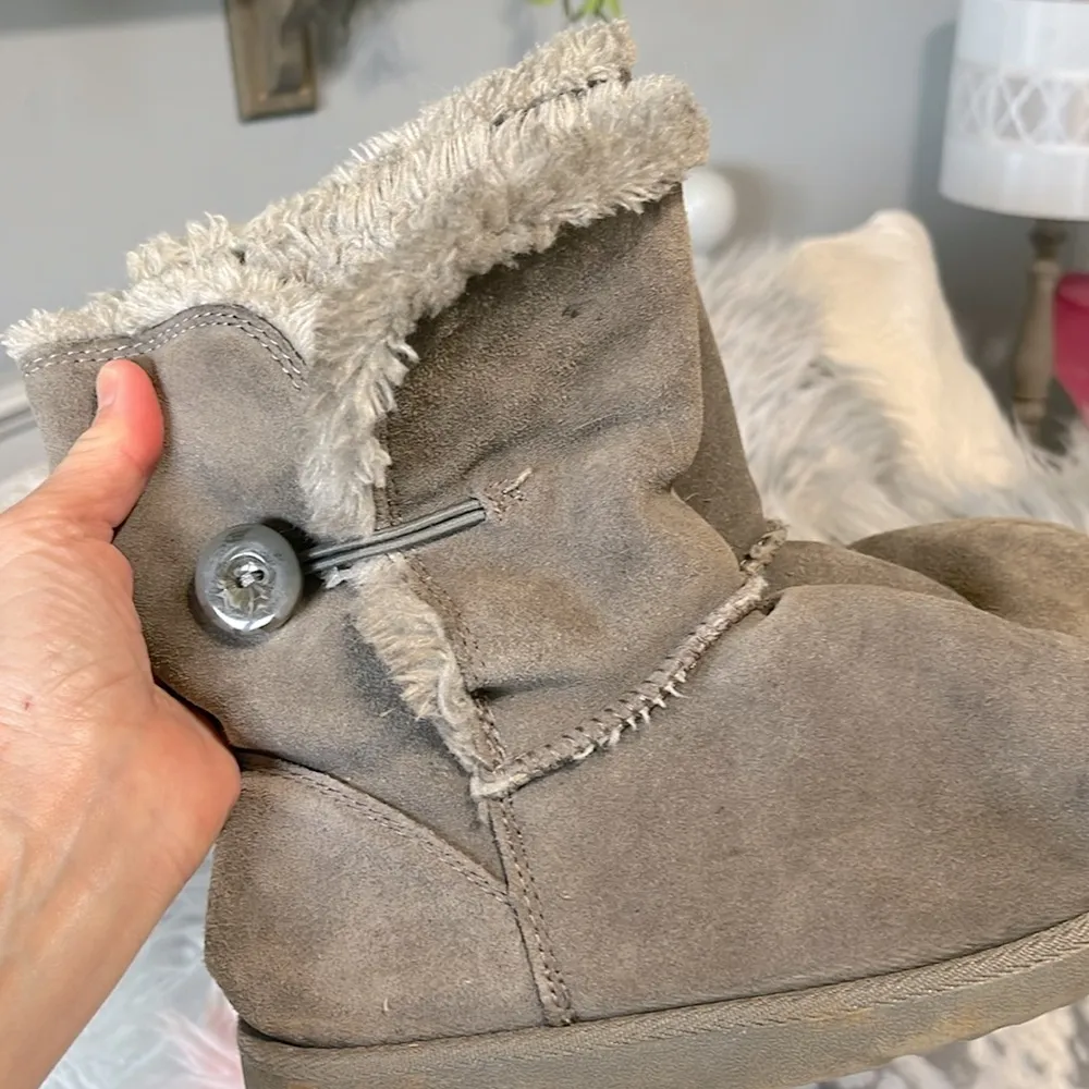 Boots Ankle Booties Suede Leather Gray Womens 6 Sherpa Faux Fur Lined - Image 9