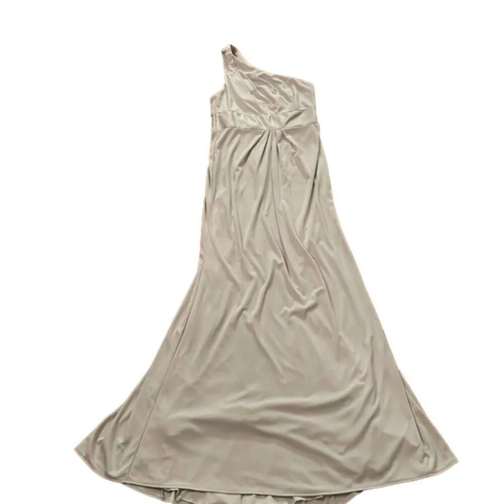 White Vera Wang Grey One Shoulder Jersey Satin Trim Bridesmaid Dress Womens 8 - Image 3