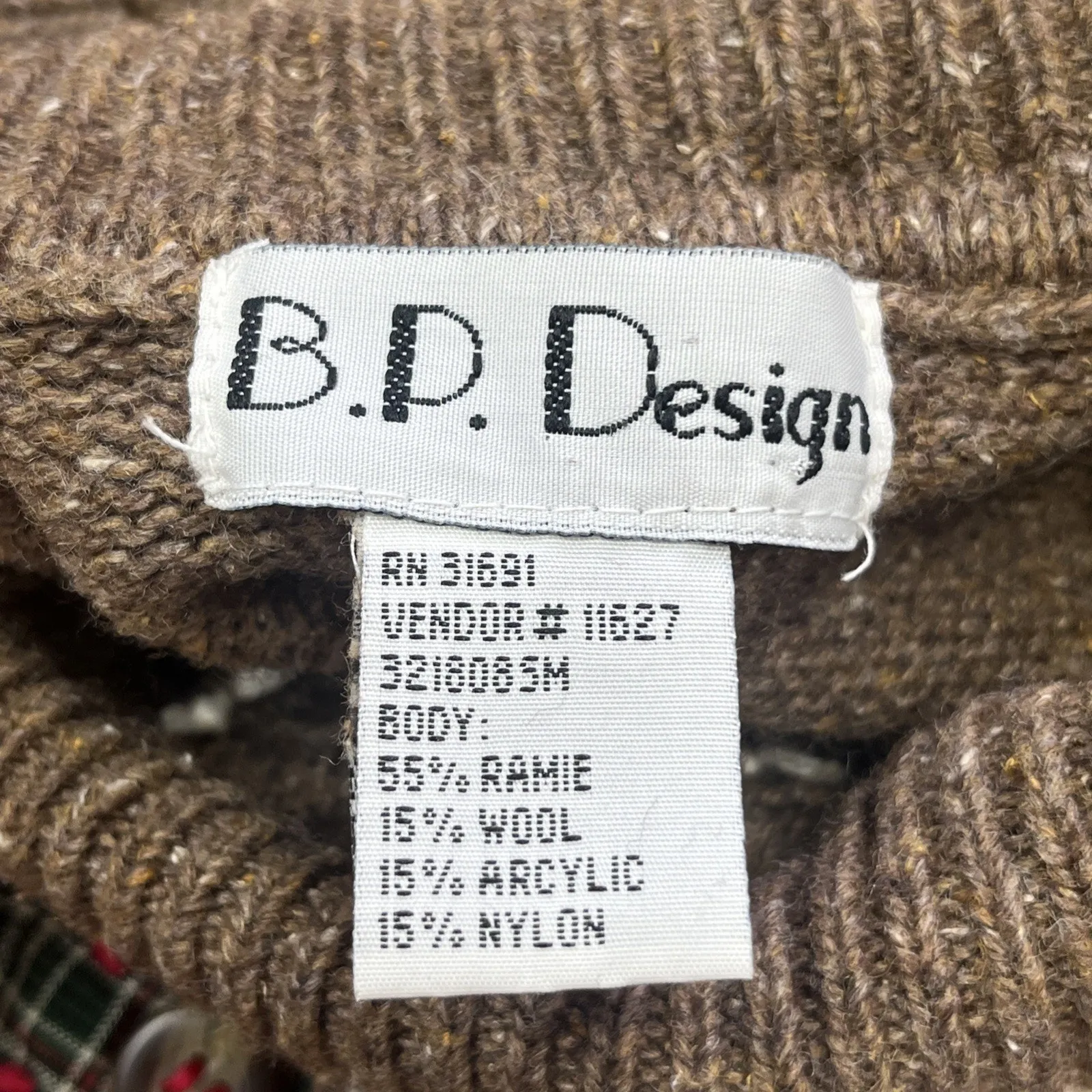 VTG B.P. Design Patchwork Embroidered Christmas Sweater Women's Sz Medium Brown - Image 3