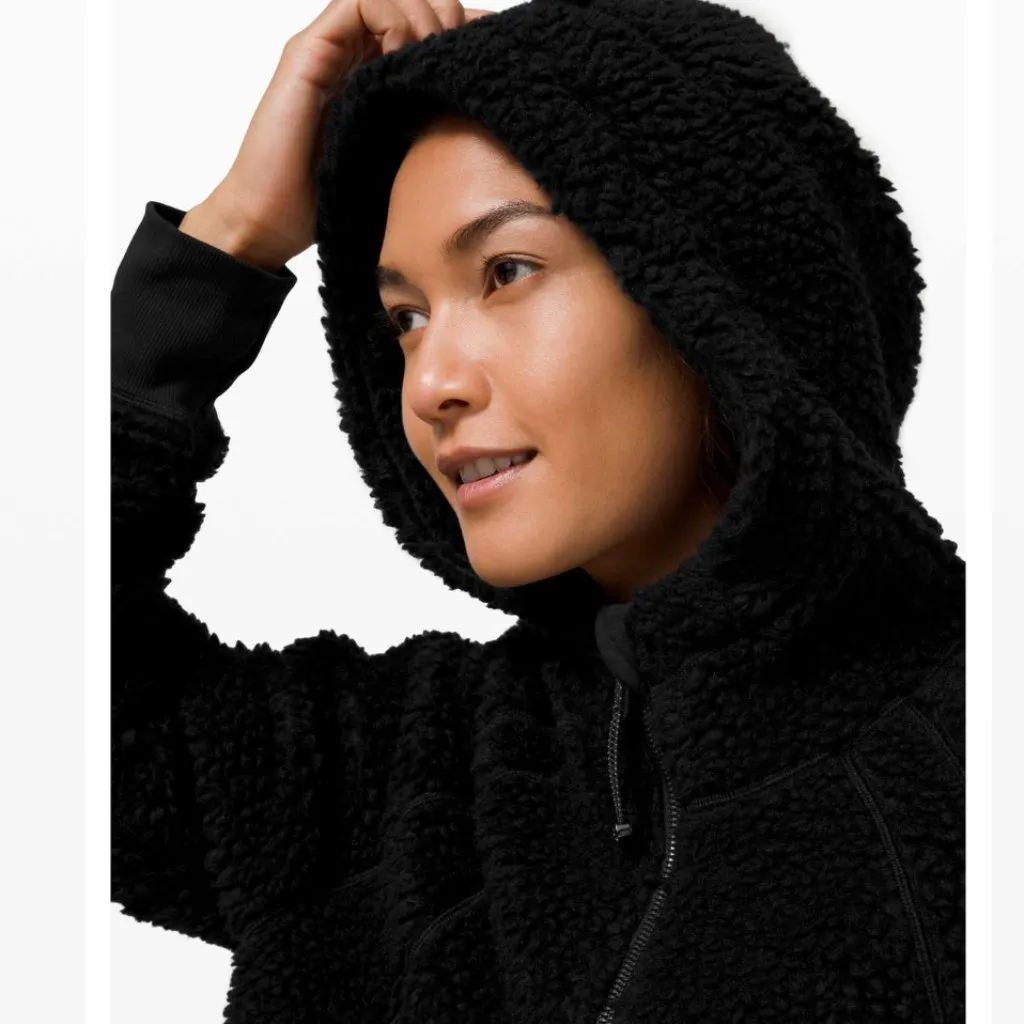 Lululemon Scuba Sherpa Wool Half Zip Fleece Hoodie Med Large Black Sweatshirt - Image 12