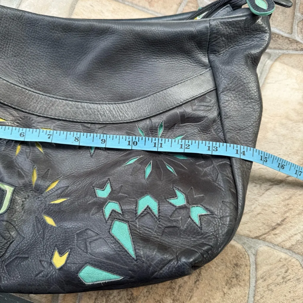 Radley London flower appliqué Black Leather handbag purse - Image 10