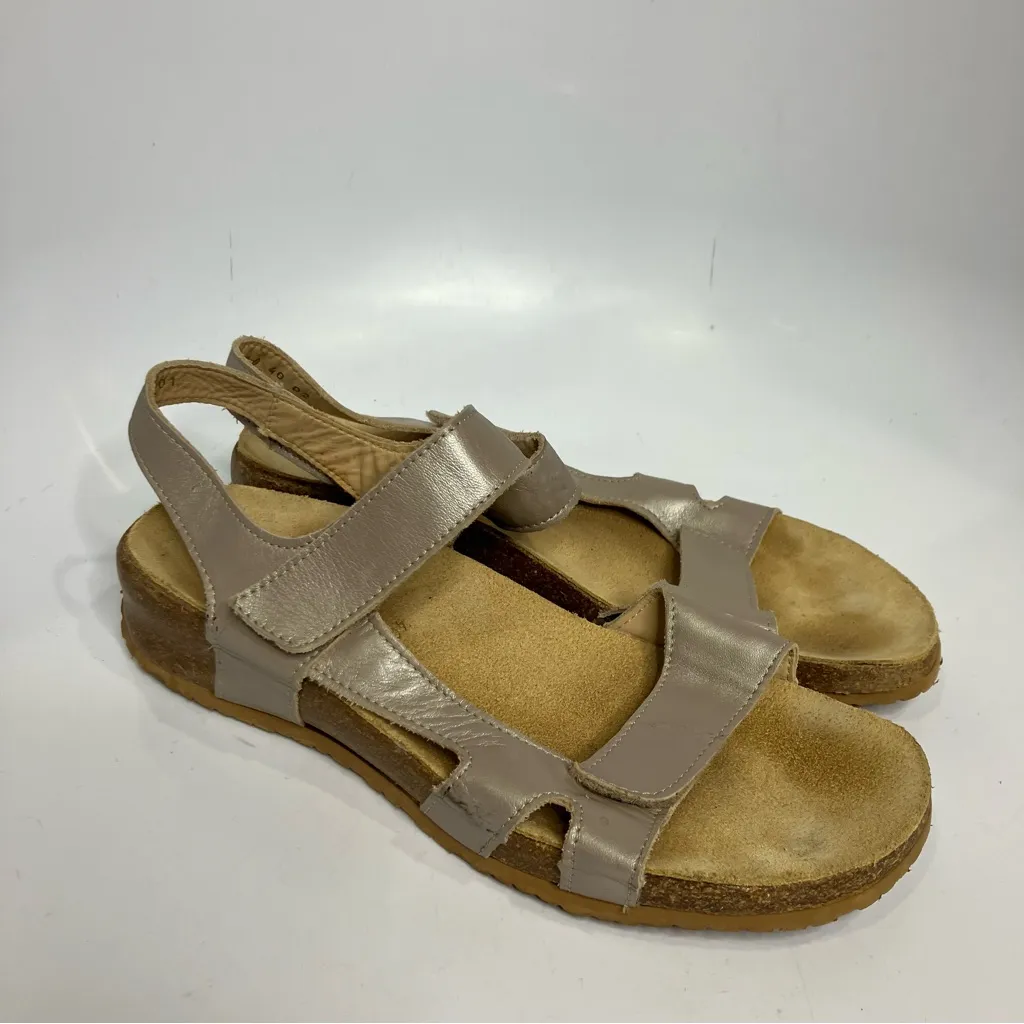 Haflinger gray tan leather‎ strappy sandals cork women’s size 40 10 casual - Image 2