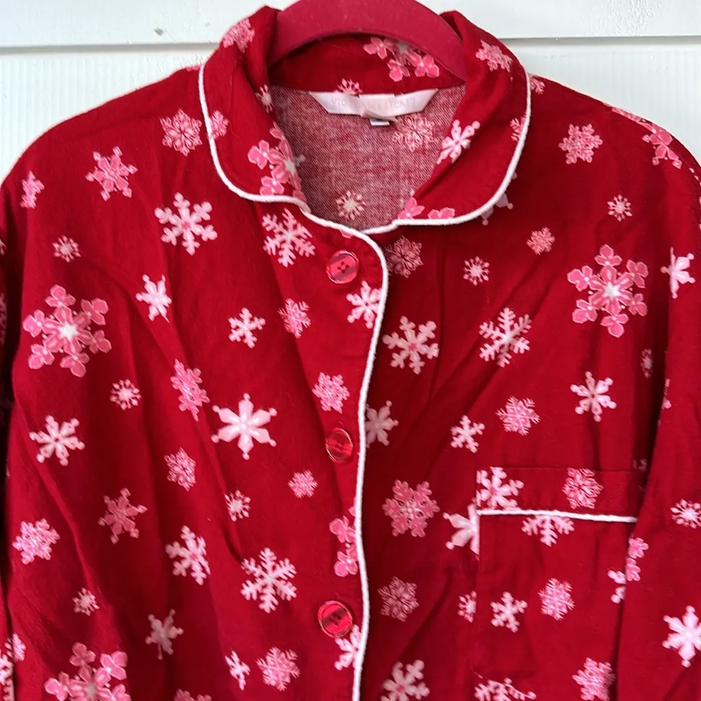 Victoria’s Secret Red Flannel PJ Pajama Set Snowflakes Small - Image 4