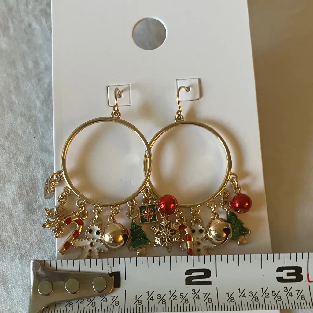 GAP: Festive Christmas/Holiday Gold Tone Hoop Earrings- Charms - Image 8