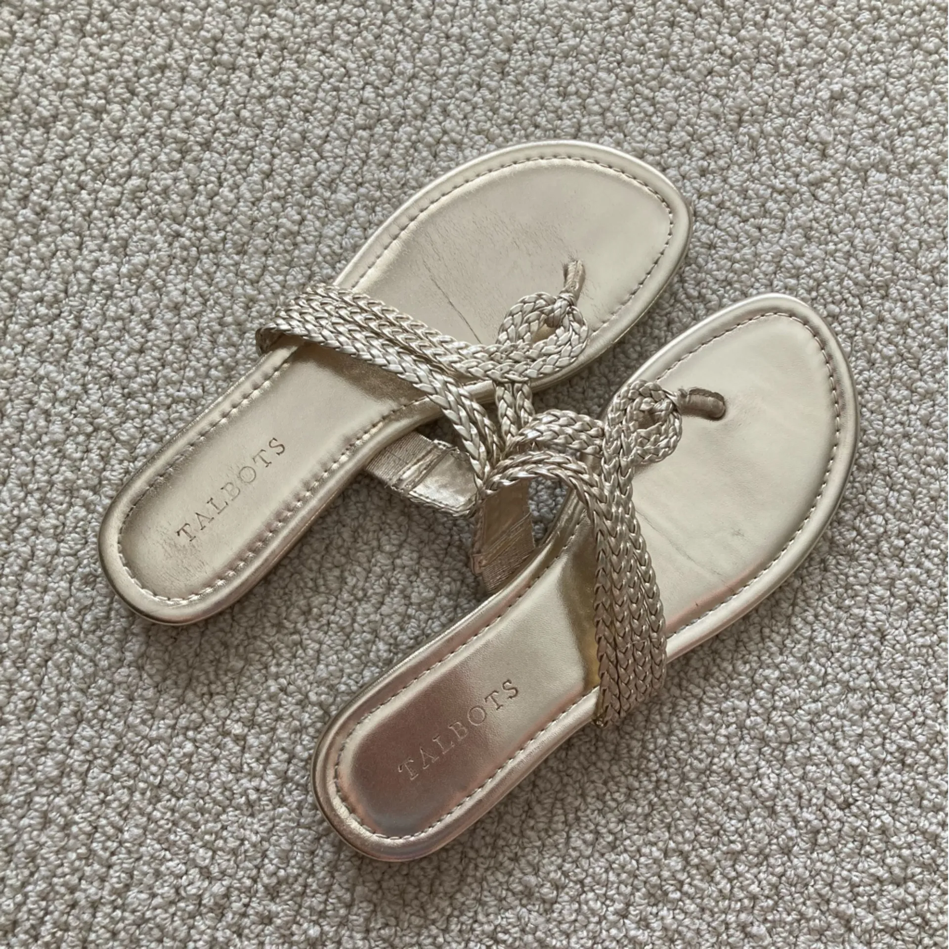 Talbots Cece Gold Metallic Braided Thong Sandals Size 7M High End Flip Flops - Image 2