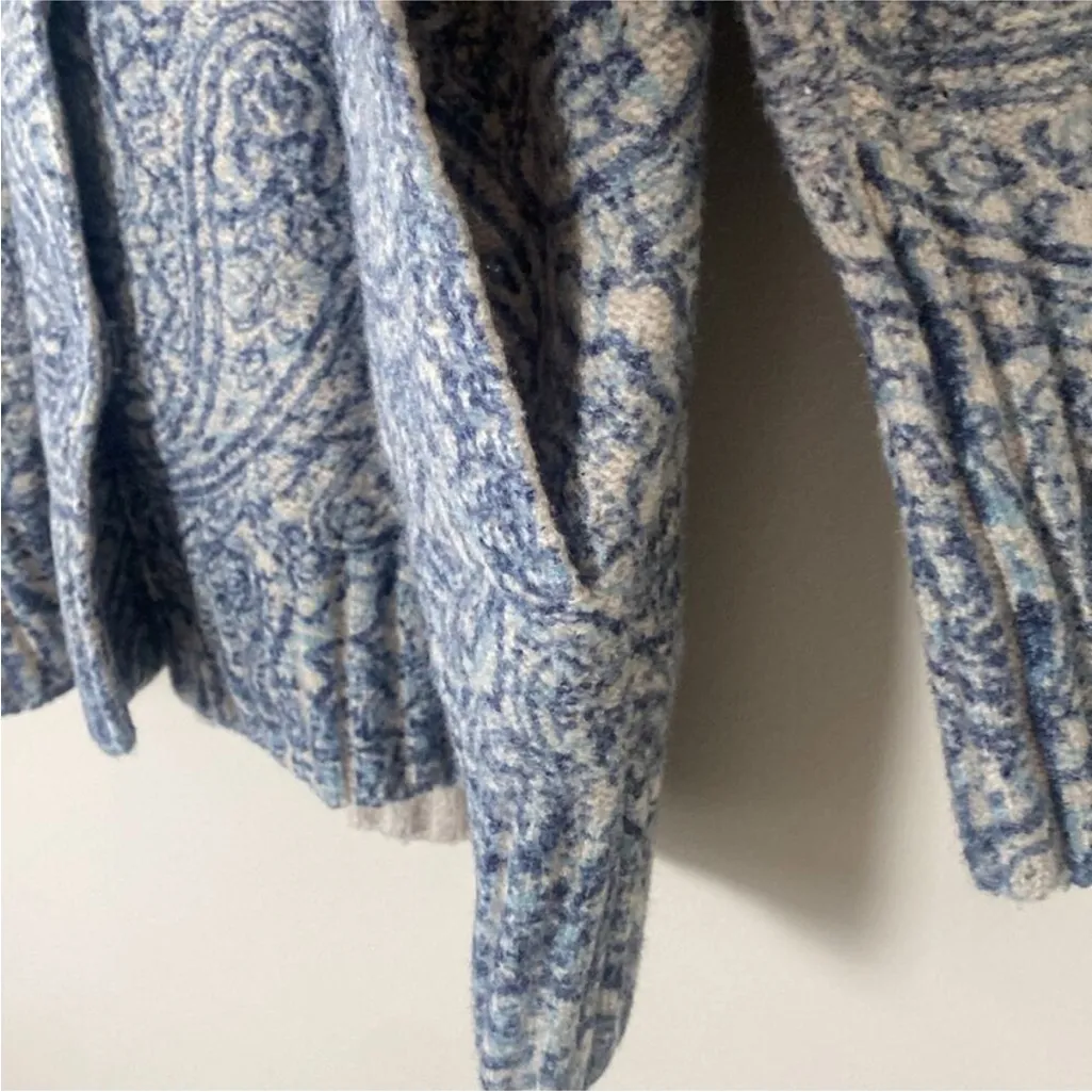 J.Jill Pure Jill Textured Paisley Sweater Coat Cotton Blend Blue Snap Front SP - Image 8