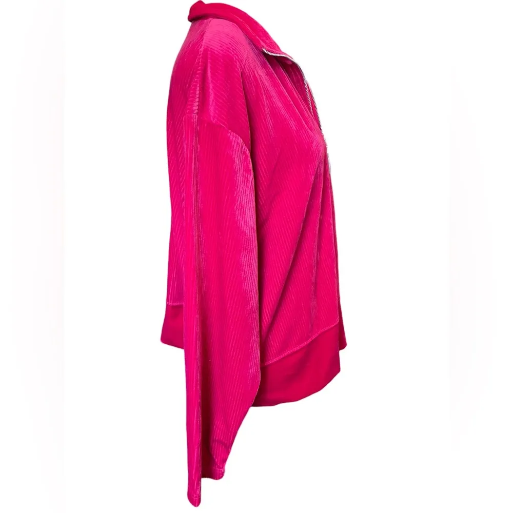 Jaclyn Smith Sport Vintage 90s Pink Velvet Corduroy Tropical Floral Zip Jacket - Image 5