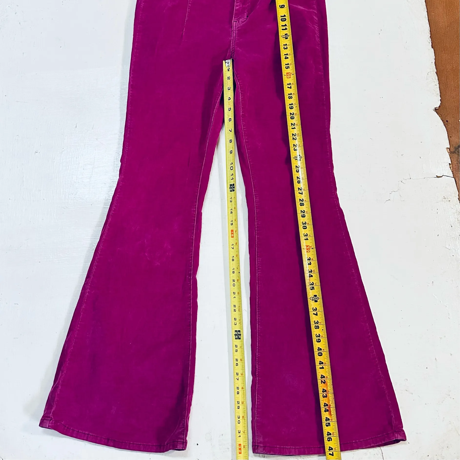 We The Free People Jayde Drawstring Flare Jeans, Size 32, High Rise, Stretch, Fuchsia Pink, Long - Image 10