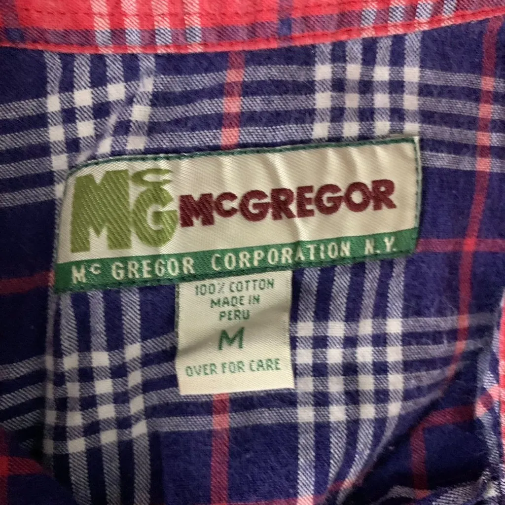 Vintage McGregor Button Up Shirt M Blue Plaid Long Sleeves Pocket Collared Size M - Image 6