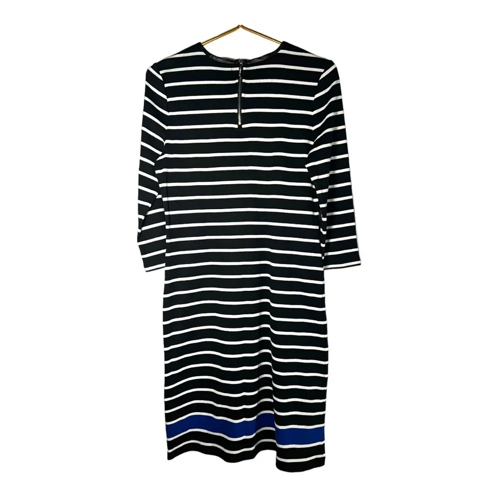 Lauren Ralph Lauren Women's Black White Striped Dress Size M Faux Leather Trim Size M - Image 3