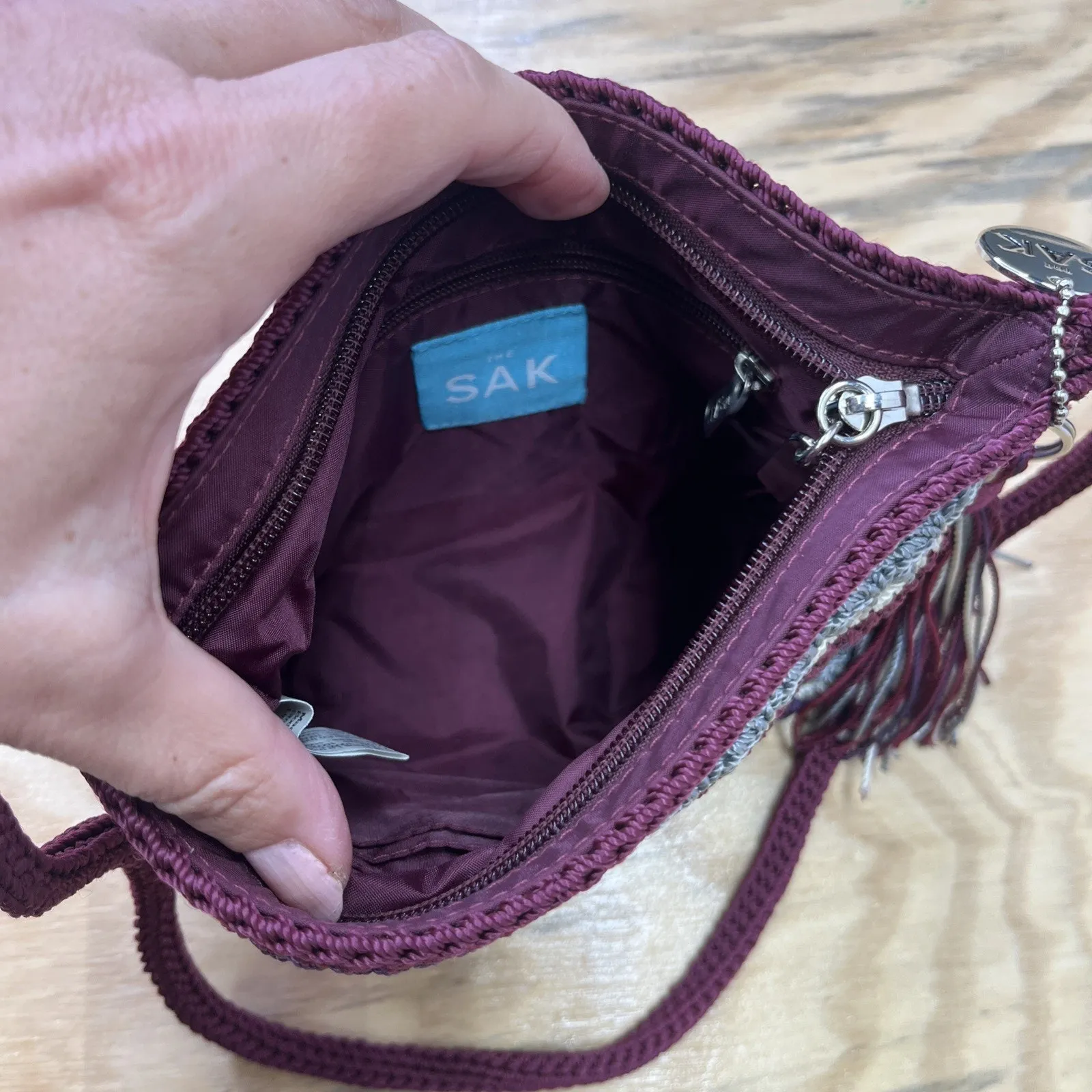 The Sak Crocheted Mini Bag Shoulder Purse Organizer Travel Small Boho - Image 5