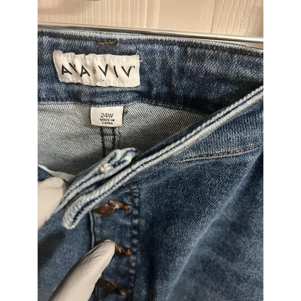 NWT Ava And Viv Shorts Womens 24W Blue Midrise Midi Cuffed Plus Size Denim Style - Image 7