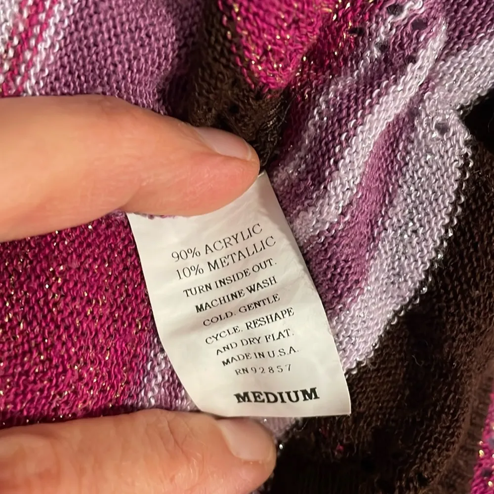 ABSOLUTELY Purple, Brown & Pink Colors Short Sleeve Long Knit Top Size Medium - Image 6