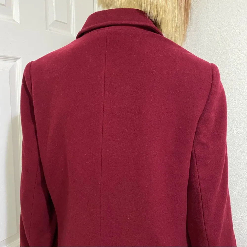Vintage  Wine Burgundy Red Wool/Cashmere Blend Trench Peacoat Size S - Image 4