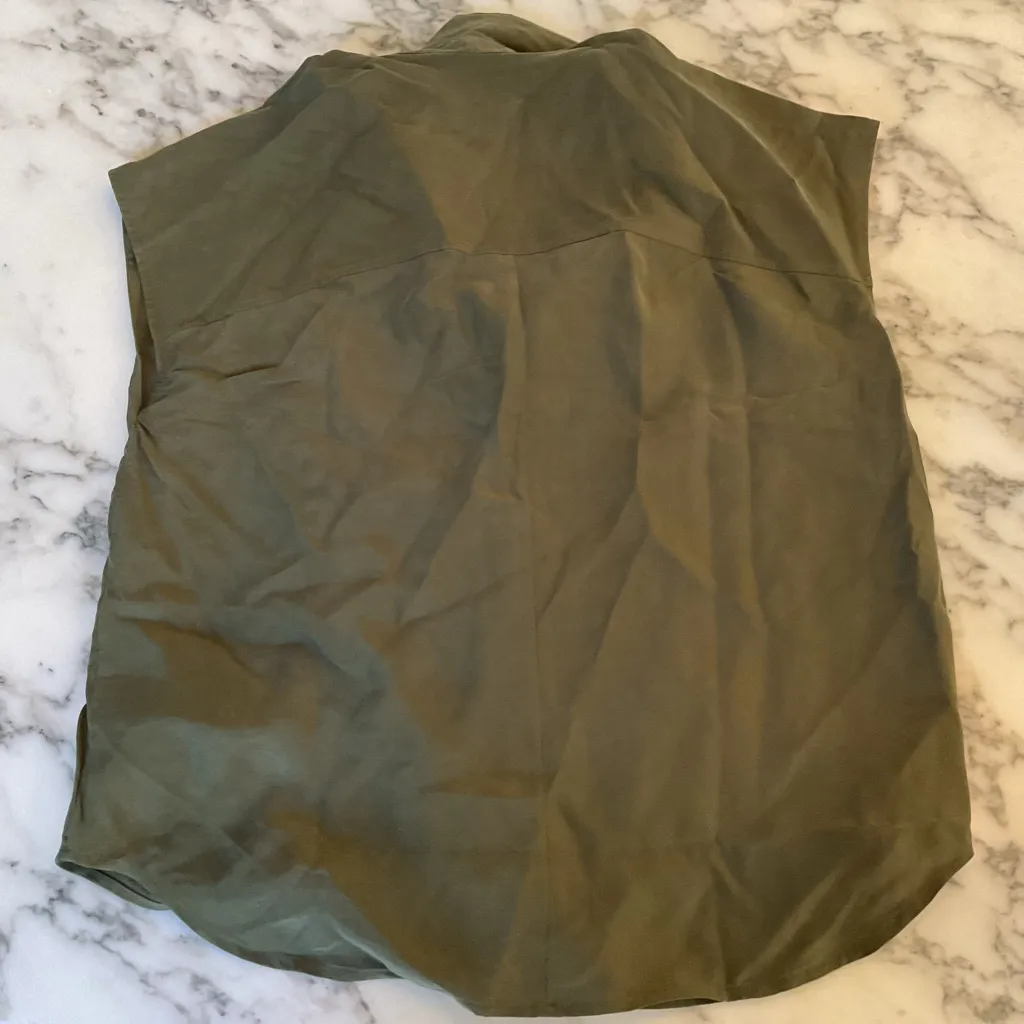 NWT Madewell Washable Silk Drapey Patch Pocket Sleeveless Shirt Loden Green Sz S - Image 7