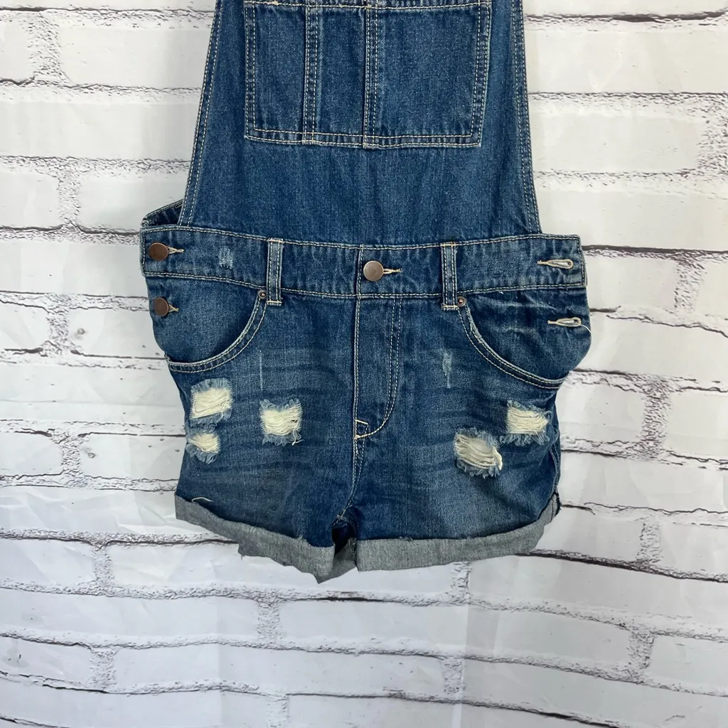 Litz Distressed Denim Short Overalls Blue Wash Women’s Medium Casual Cottagecore - Image 4