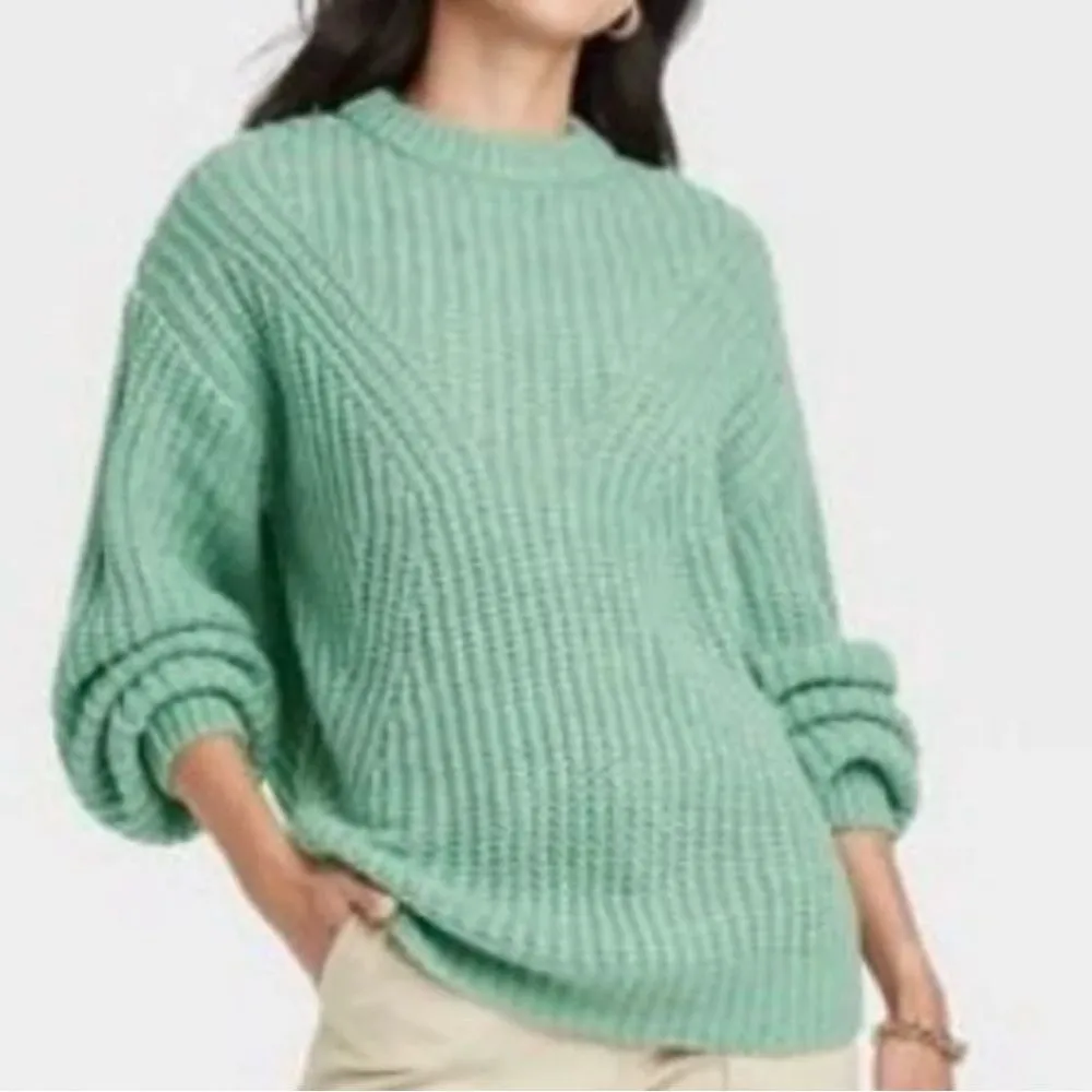 A New Day Chunky Knit Crewneck Sweater in Seafoam - Image 2