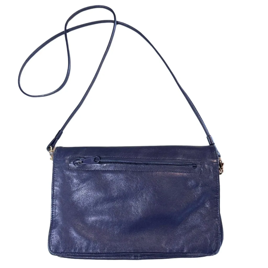 Vintage 1980's Leather Envelope Purse Navy Double Flap Au Courant Collection Blue - Image 2
