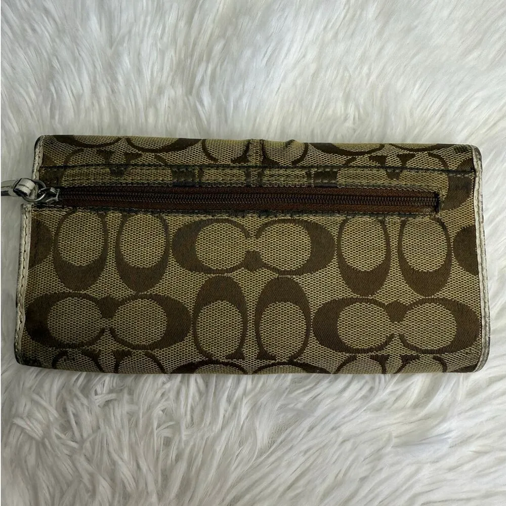 COACH Brown White Signature Canvas Wallet - Image 2