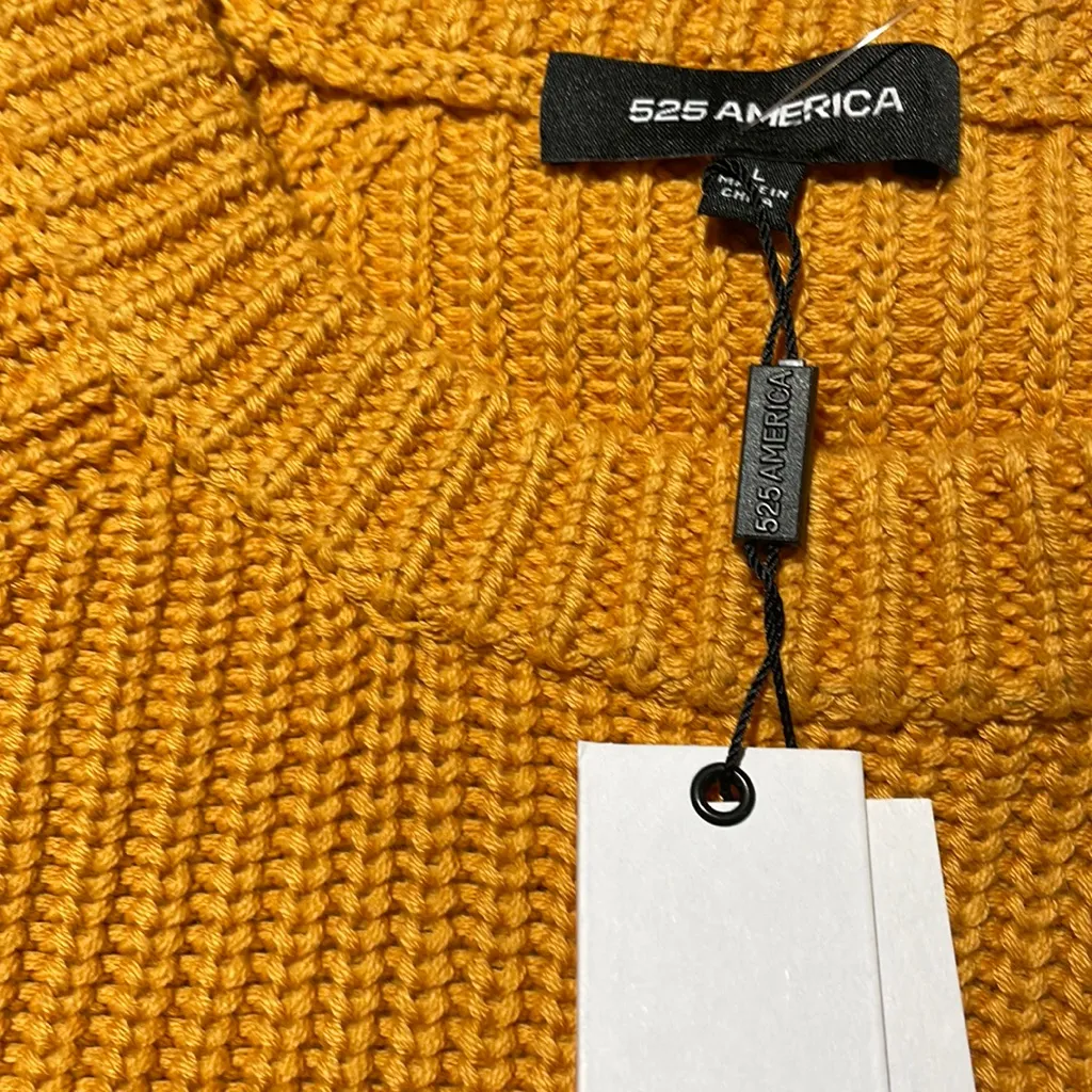 NWT 525 AMERICA Jane Cotton Shaker Stitch Raglan Sleeve Sweater IN GOLD Size L - Image 10