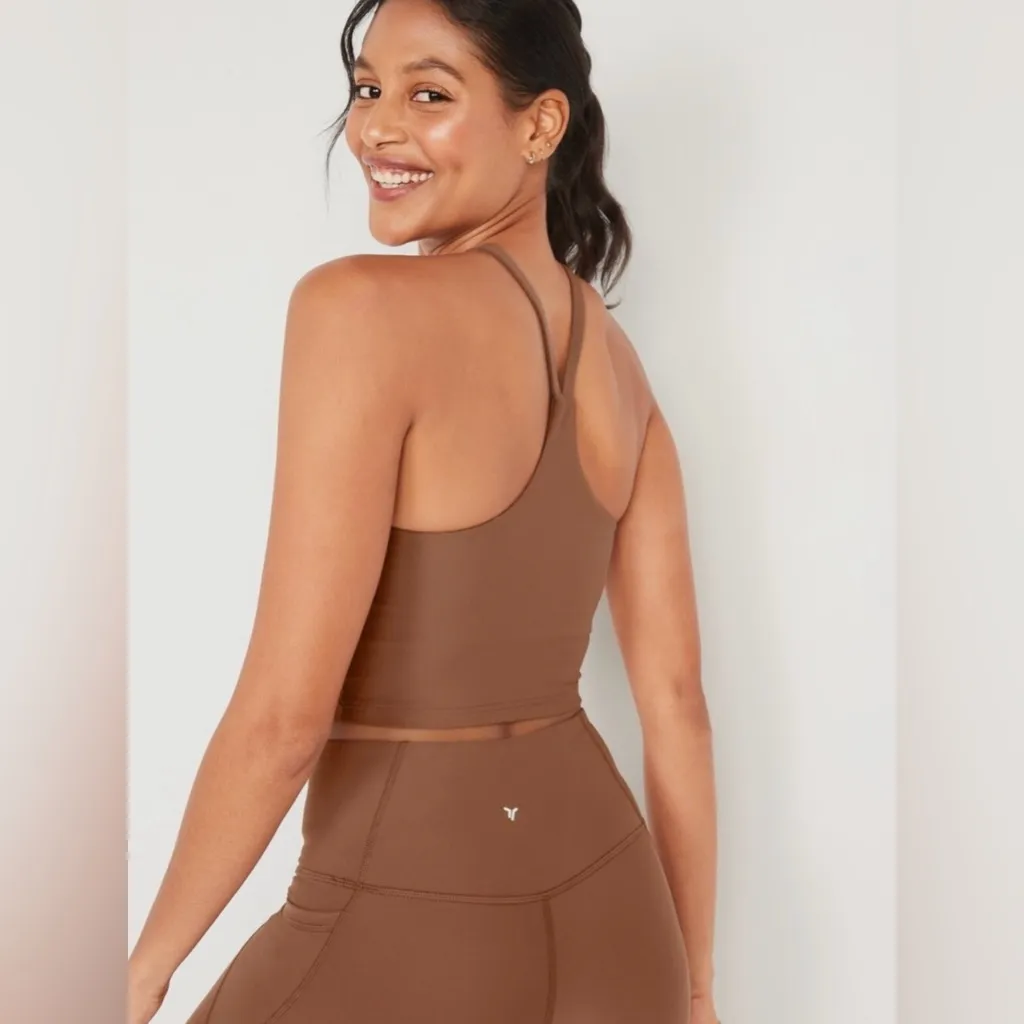 Old Navy Light Support PowerSoft Longline Sports Bra Date Palm Size Large - Image 3