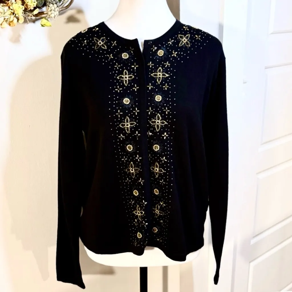 Vntg Hong Kong Marisa Christina Limited Edition Beaded Embellished Cardigan~M💛 Black Size M - Image 12