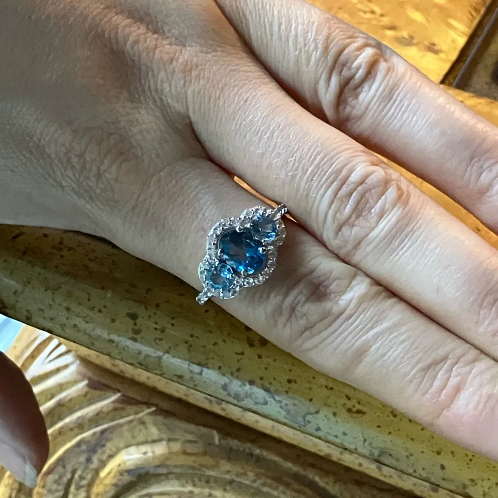 London Blue Topaz White Sapphire Sterling Silver Ring Size 9.75 - Image 4