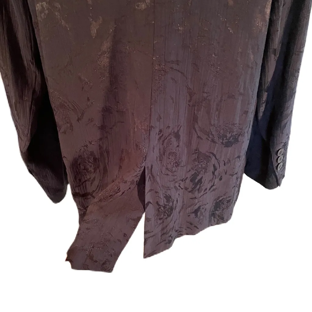 Zara Jacquard Navy Blue Floral Double Breasted Long Silky Blazer Size Medium - Image 6