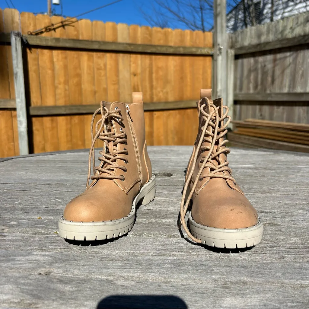 DV BY DOLCE VITA Opalus Womens Zipper Lace Up Combat Boots size‎ 7 Tan - Image 2